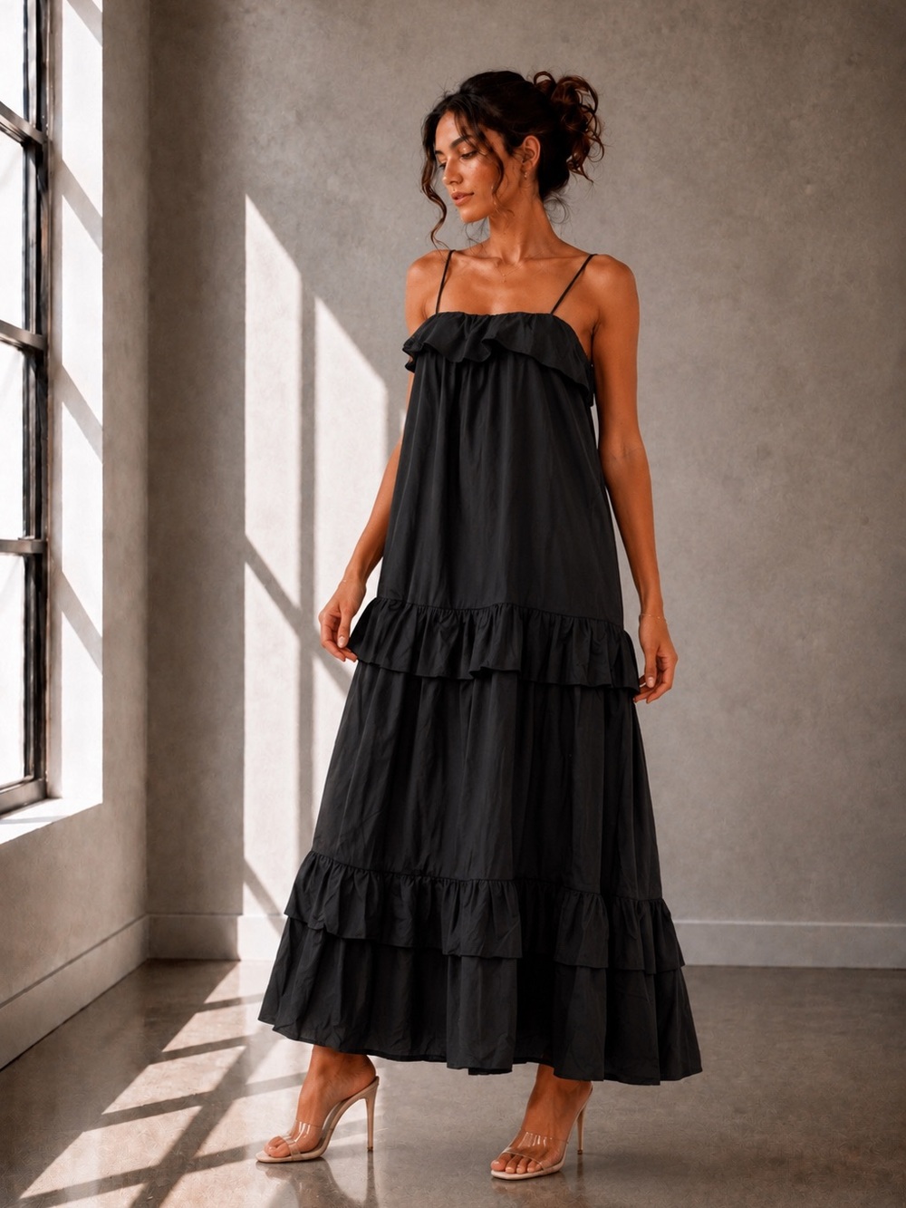 Black Ruffle Tiered Maxi Dress - Women
